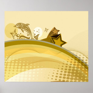Gold Sea Dolphin & Butterfly- Choose size of print