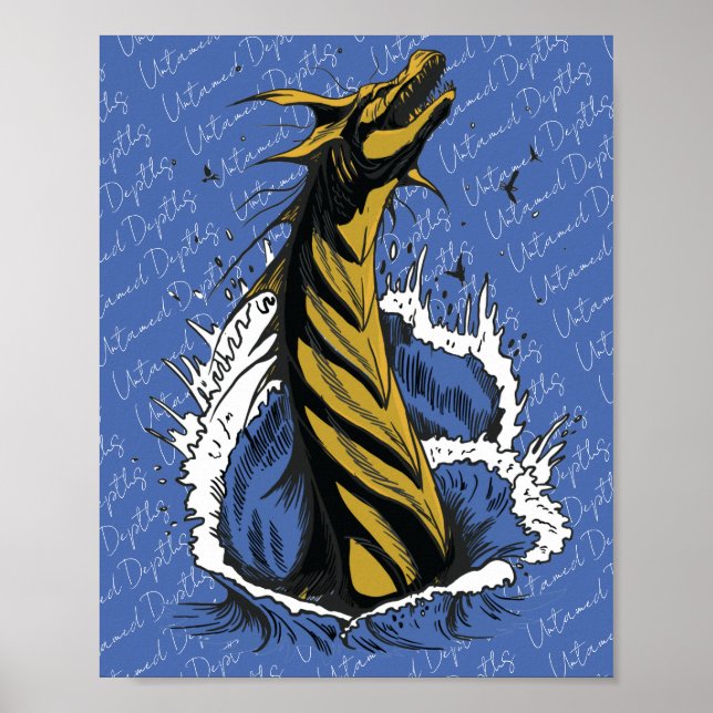 Gold Sea Monster Serpent Ocean Waves Poster (Front)