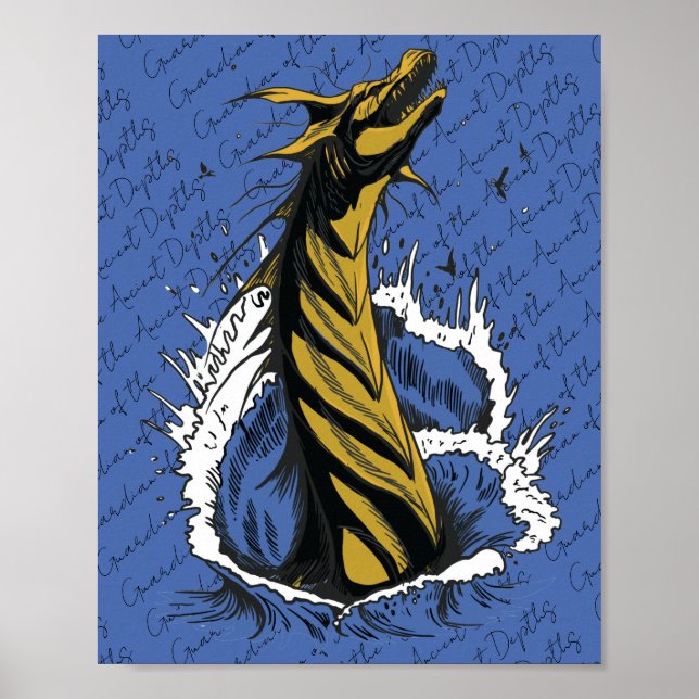 Gold Sea Monster Serpent Ocean Waves Poster (Front)