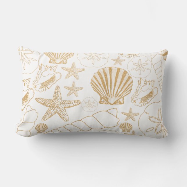 Gold Sea Shell beach themed decor Lumbar Cushion (Front)