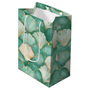 Gold Sea Shell Wave Pattern in Aqua Teal Medium Gift Bag