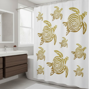 Gold Sea Turtle Nautical Shower Curtain