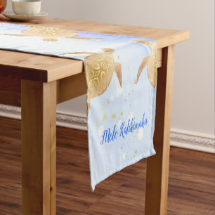 Gold Sea Turtles Ink Blue  Mele Kalikimaka  Short Table Runner