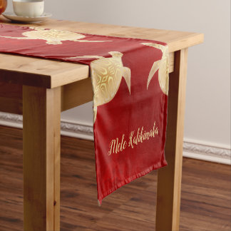 Gold Sea Turtles Red Mele Kalikimaka  Short Table Runner
