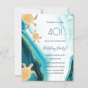 Gold Sea Turtles Teal Ink  Maritime Coastal   Invitation