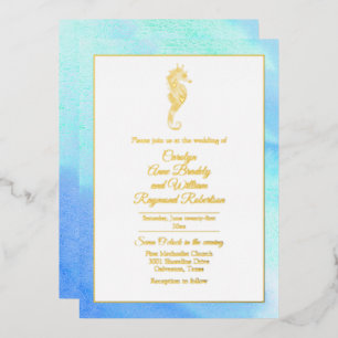 Gold Seahorse with Watercolor Frame