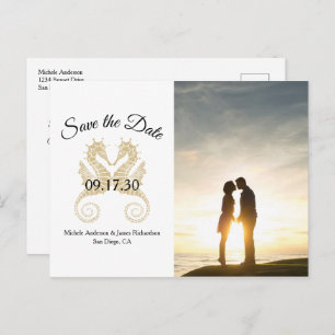 Gold Seahorses Tropical Wedding Save Date Photo Announcement Postcard