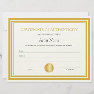Gold Seal Certificate of Authenticity Template  Custom Letterhead