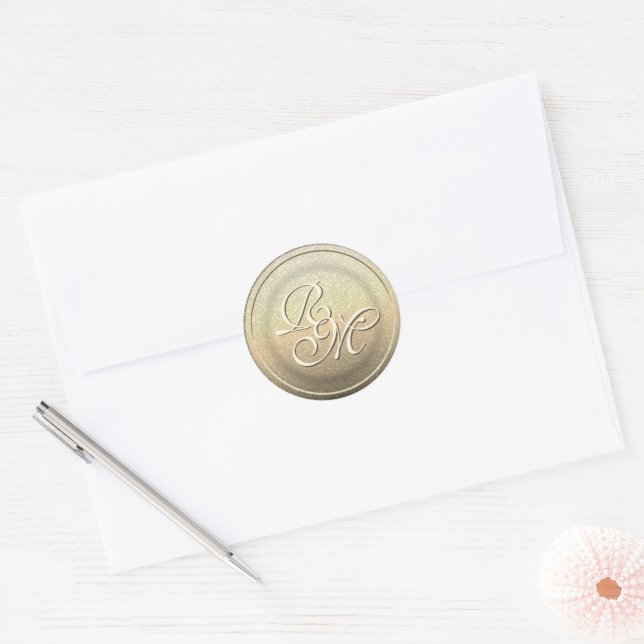 Gold Seal Glitter Look Monogram Initials (Envelope)