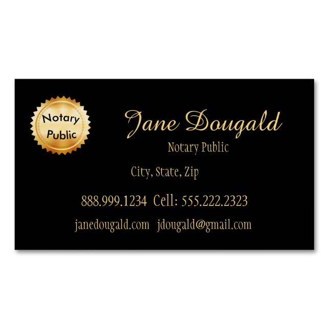 Gold Seal with Black Classic Notary Business Card (Front)