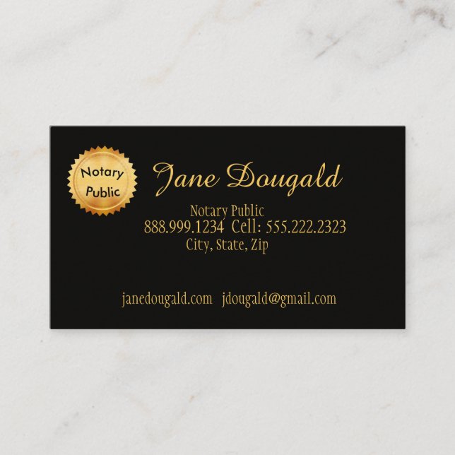 Gold Seal with Black Classic Notary Business Card (Front)