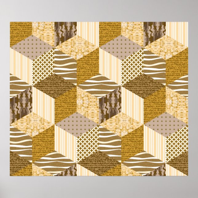 Gold seamless patchwork pattern. vintage illustrat poster (Front)