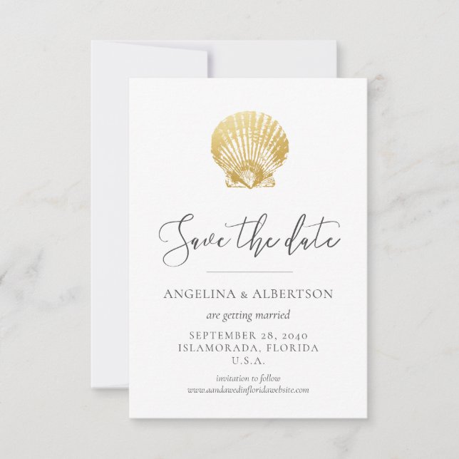 Gold Seashell and Blush Pink Save the Date (Front)