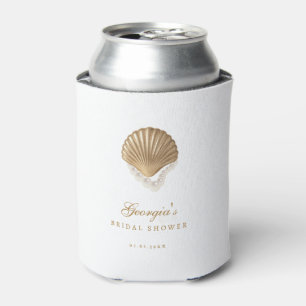 Gold Seashell Custom Coastal Bridal Shower Favour Can Cooler