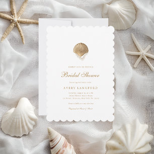 Gold Seashell & Pearl Bridal Shower Invite