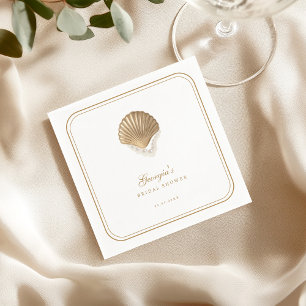 Gold Seashell & Pearls Coastal Bridal Shower Napkin