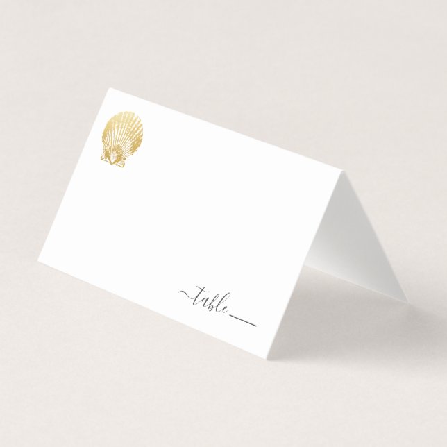 Gold Seashell Place Card with Beach Donation Poem (Front)