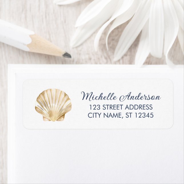 Gold Seashell Scallop Nautical Return Address      Label (Insitu)