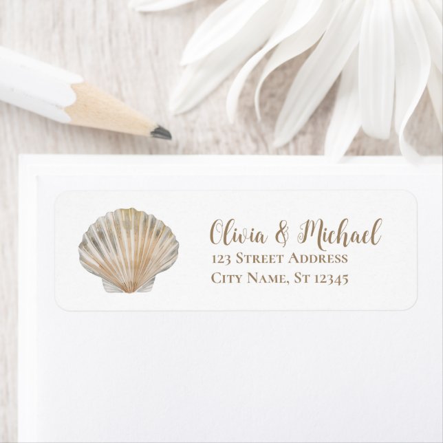 Gold Seashell Scallop Wedding Return Address  Label (Insitu)