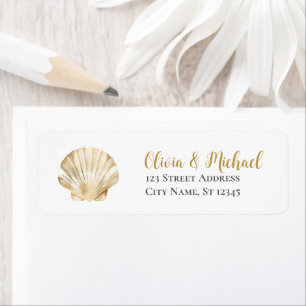 Gold Seashell Scallop Wedding Return Address  Label