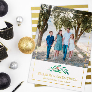 Gold Season’s Greetings Photo Foil Holiday Card