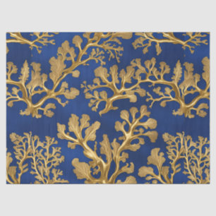 Gold Seaweed on Deep Blue  Tissue Paper