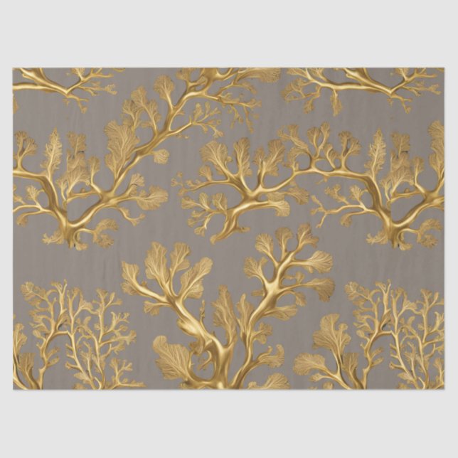 Gold Seaweed on Taupe Tissue Paper (Front)