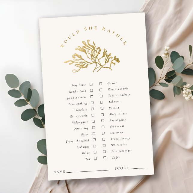 Gold Seaweed Would She Rather Bridal Shower Game (Creator Uploaded)