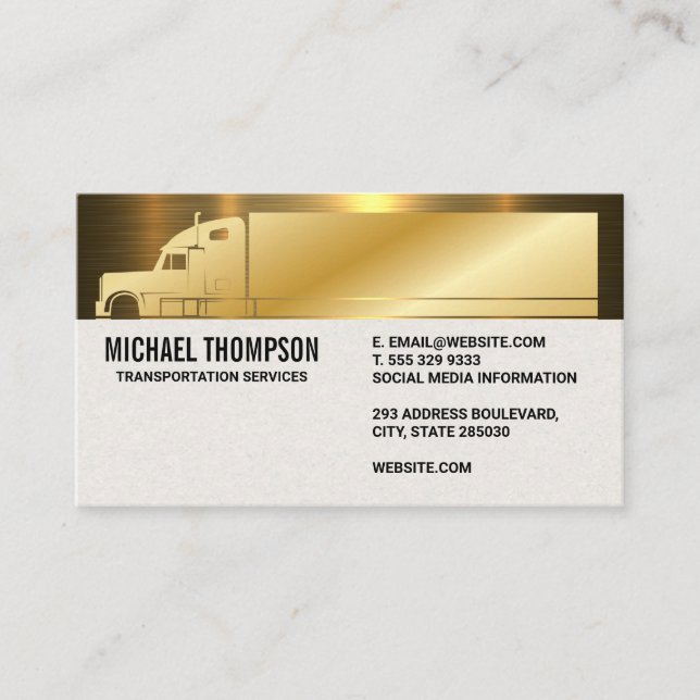 Gold Semi Truck | Logistics | Driver Business Card (Front)