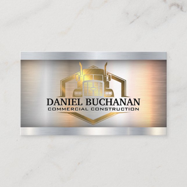 Gold Semi Truck Logo | Metallic Industrial  Business Card (Front)