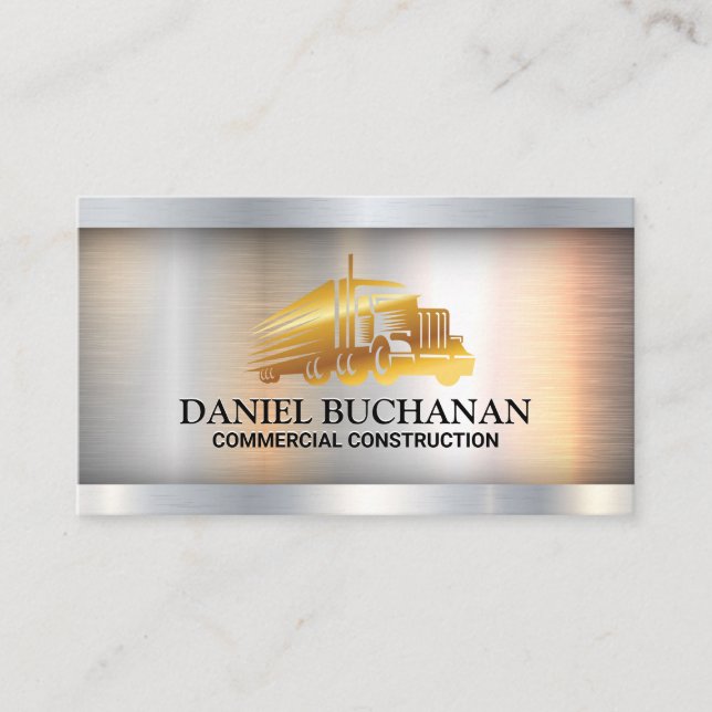Gold Semi Truck | Metallic Background Business Card (Front)