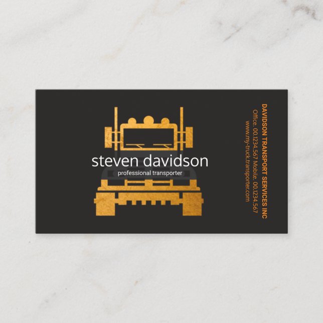 Gold Semi Truck Professional Transportation Driver Business Card (Front)