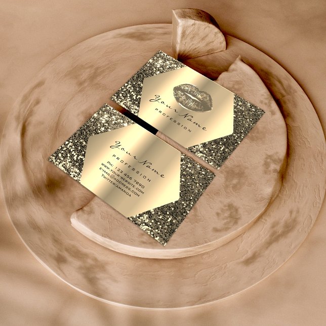 Gold Sepia Glitter Makeup Artist Kiss Lips Framed Business Card (Creator Uploaded)