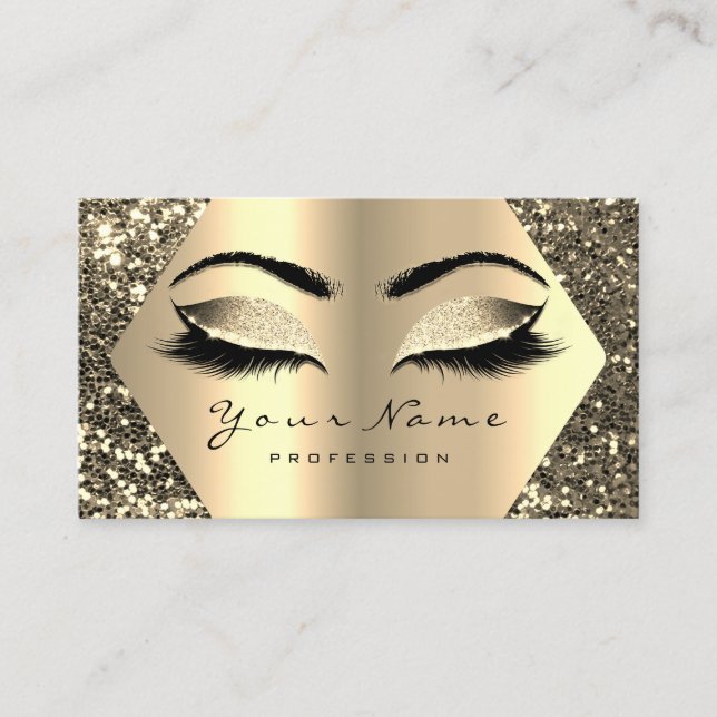 Gold Sepia Glitter Makeup Artist Lashes Browns Business Card (Front)