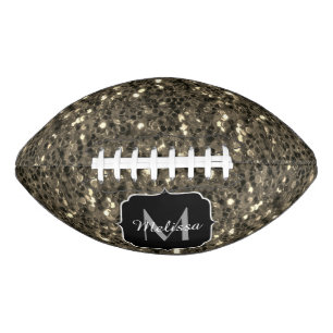 Gold sepia sparkles faux glitter Monogram Football