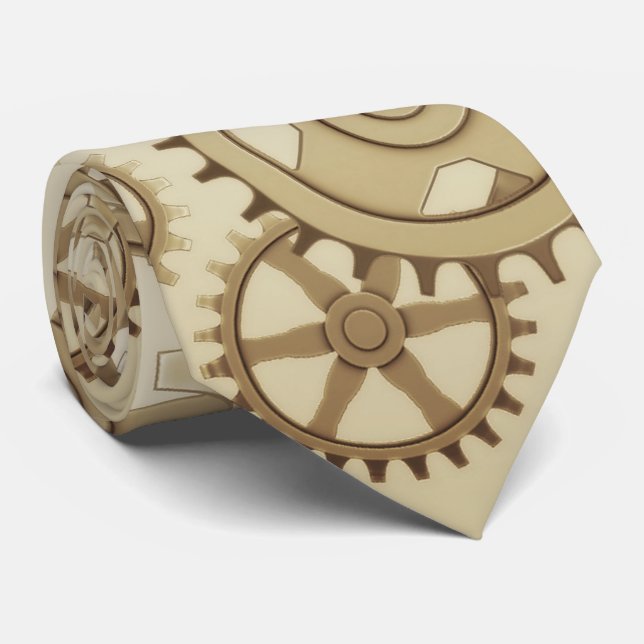 Gold, sepia steampunk cosplay, clock gears pattern tie (Rolled)