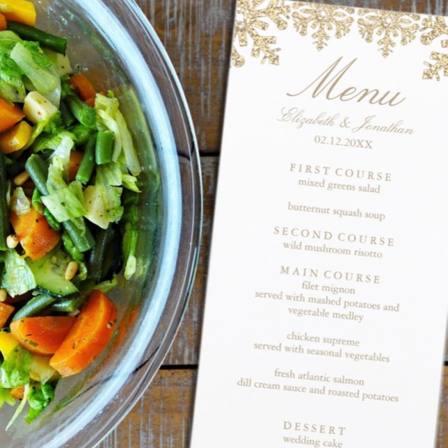 Gold Sepia Tones Winter Snowflake Wedding Menu (Creator Uploaded)