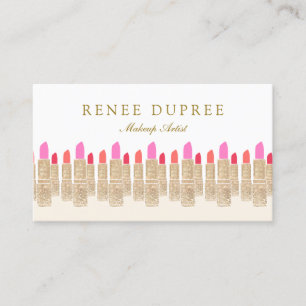 Gold Sequin Lipstick Makeup Artist Beauty Salon 5 Business Card