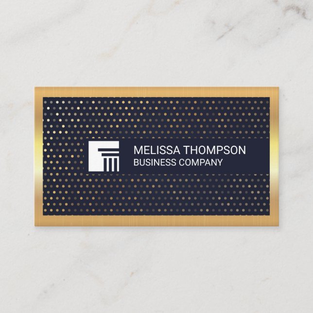 Gold Sequin Pattern | Gold Metallic Border Business Card (Front)