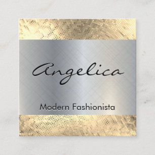 Gold Sequin Pattern   Silver Metallic Background Square Business Card