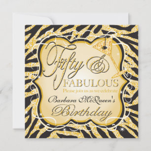 Gold Sequin Zebra 50th Birthday Party Invitations