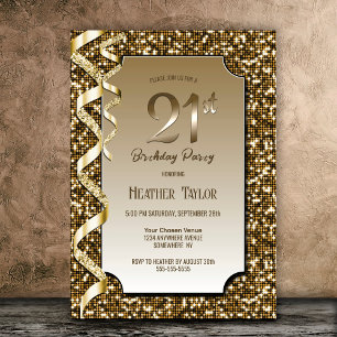 Gold Sequins 21st Birthday Party Invitation