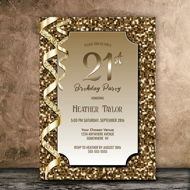 Gold Sequins 21st Birthday Party Invitation (Creator Uploaded)