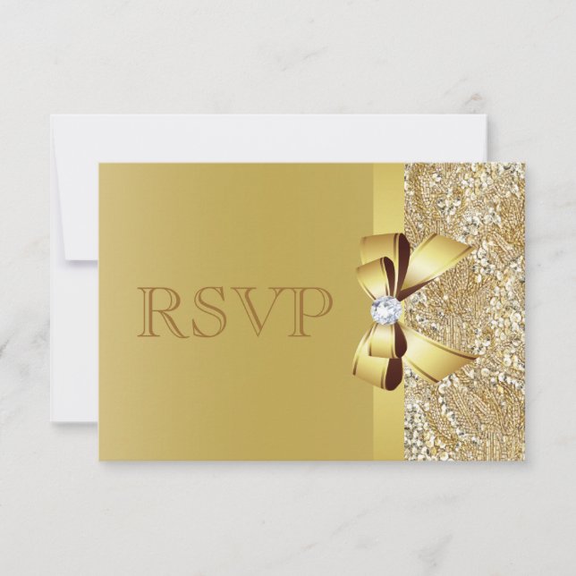 Gold Sequins, Bow & Diamond RSVP (Front)