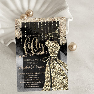 Gold Sequins Dress 50th Birthday Party Invitation