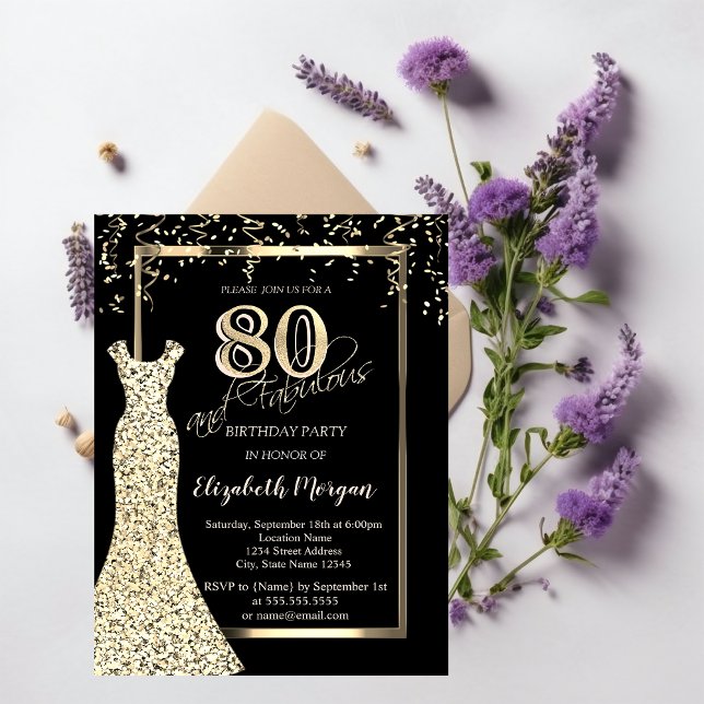 Gold Sequins Dress 80th Birthday  Invitation (Creator Uploaded)