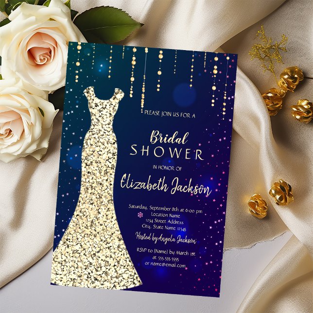 Gold Sequins Dress Blue Bridal Shower  Invitation (Creator Uploaded)