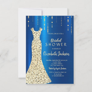 Gold Sequins Dress,Blue Metallic Bridal Shower Invitation