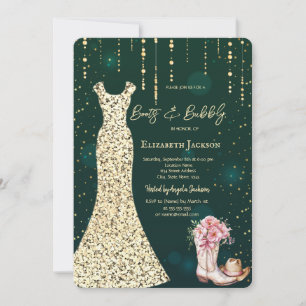 Gold Sequins Dress,Boots Flowers Green Invitation
