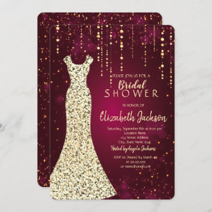 Gold Sequins Dress,Confetti Burgundy Bridal Shower Invitation